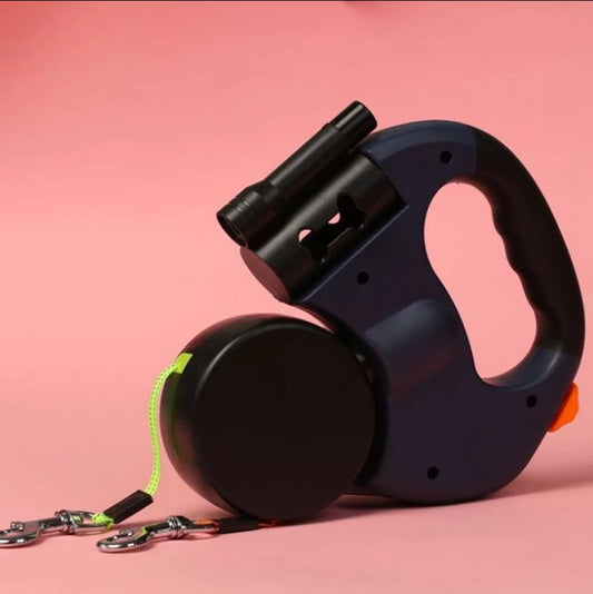 dual headed retractable pet leash with flashlight