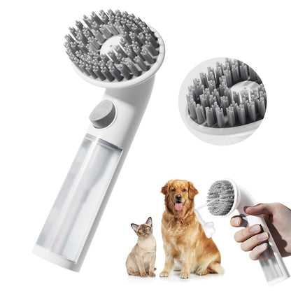 Stryfull Pet Bath Brush Shampoo Dispenser for Cats Dogs Cat Clean & Massage Brush with Soft Silicone Bristles for Pet Grooming Washing (White & Grey)